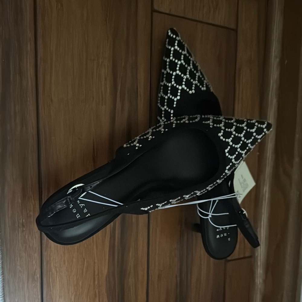 a new day Black and White Geometric Heels
